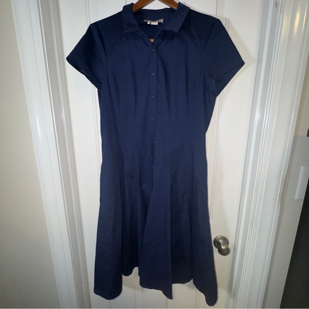 GAL MEETS GLAM Molly Collared Button Down Midi Shirtdress. Size12. Navy Blue. - Picture 4 of 8